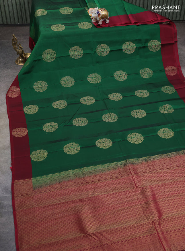 Kanchipuram silk saree green and maroon with zari woven buttas and zari woven border