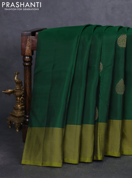 Kanchipuram silk saree green and light green with zari woven buttas and zari woven border