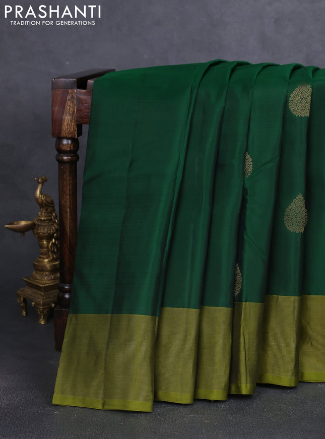 Kanchipuram silk saree green and light green with zari woven buttas and zari woven border