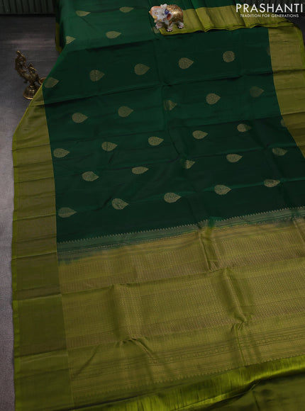 Kanchipuram silk saree green and light green with zari woven buttas and zari woven border