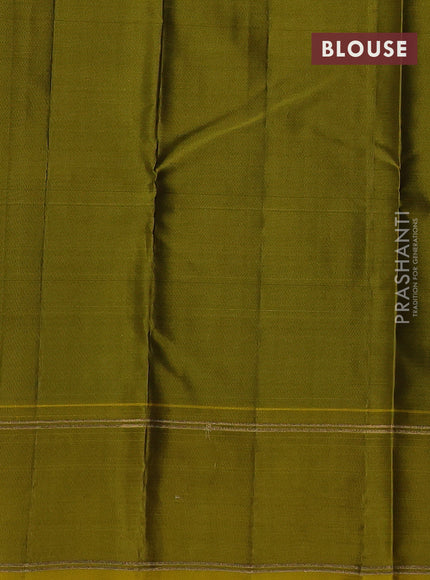 Kanchipuram silk saree green and mustard green with temple zari woven buttas and rettapet zari woven border
