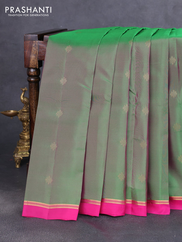 Kanchipuram silk saree dual shade of greenish pink and pink with zari woven buttas and zari woven simple border