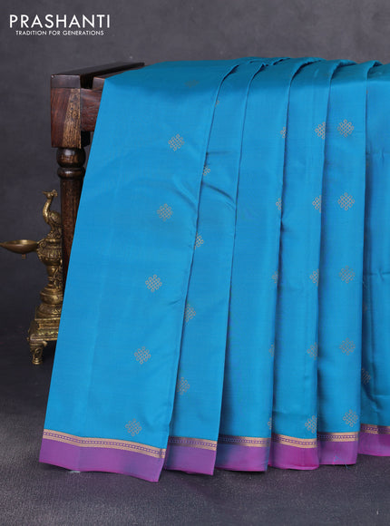 Kanchipuram silk saree cs blue and purple with zari woven buttas and zari woven simple border