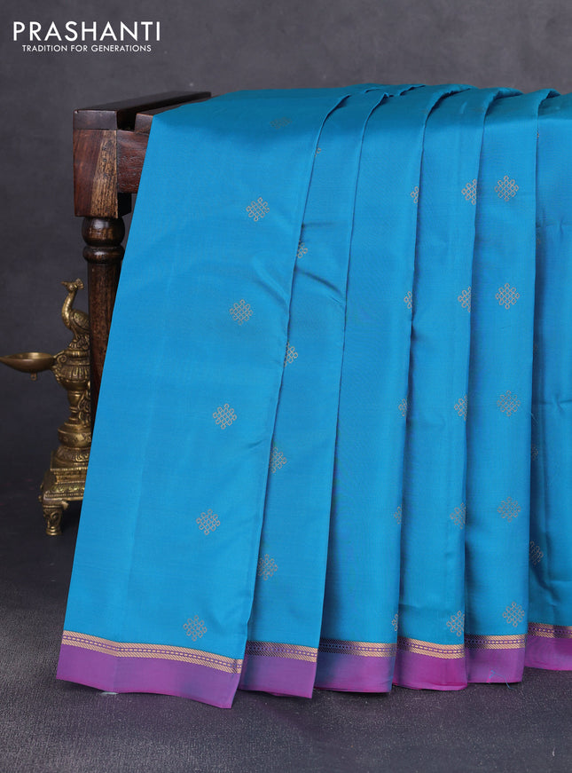 Kanchipuram silk saree cs blue and purple with zari woven buttas and zari woven simple border