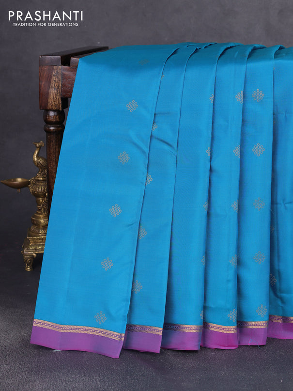 Kanchipuram silk saree cs blue and purple with zari woven buttas and zari woven simple border