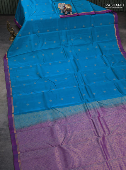 Kanchipuram silk saree cs blue and purple with zari woven buttas and zari woven simple border
