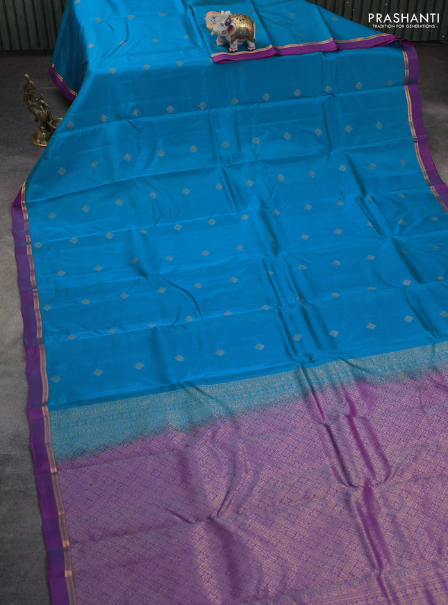 Kanchipuram silk saree cs blue and purple with zari woven buttas and zari woven simple border