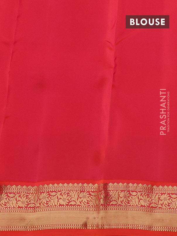 Kanchipuram silk saree lime green and orange with allover zari stripe pattern and zari woven korvai border