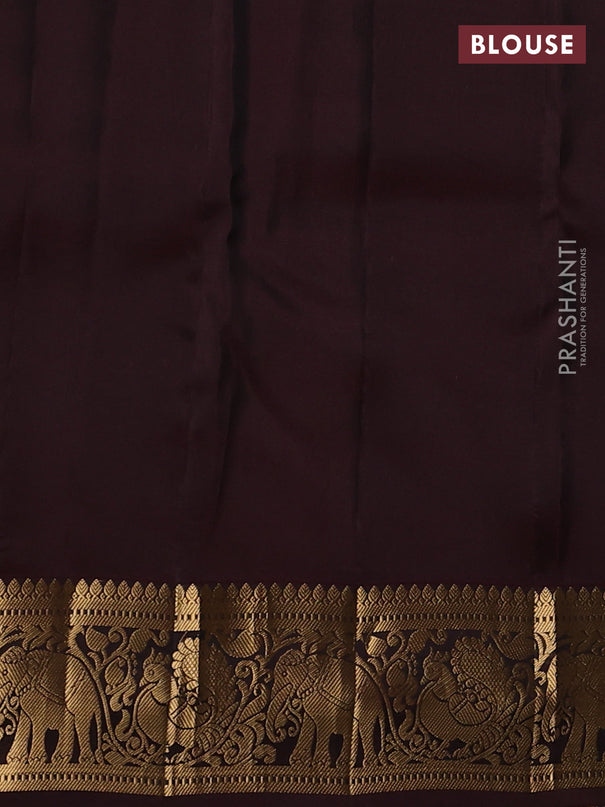 Kanchipuram silk saree bottle green and coffee brown with zari woven buttas and zari woven korvai border