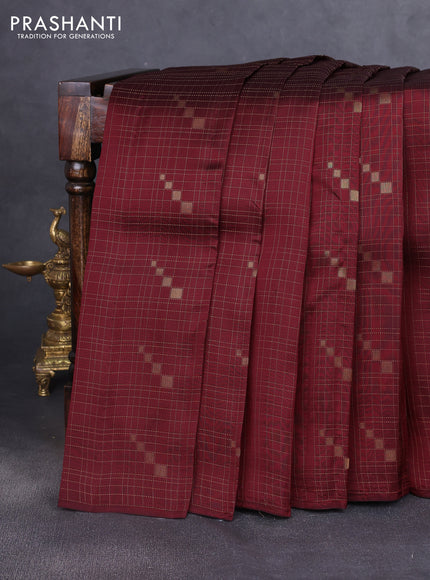 Kanchipuram silk saree maroon and teal green with allover zari checks & buttas in borderless style