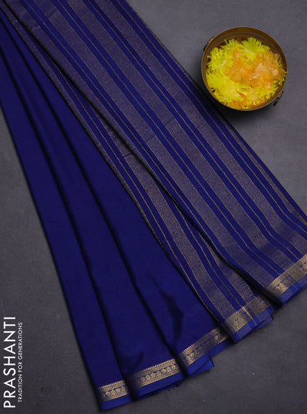 Semi mysore silk saree navy blue with plain body and zari woven border