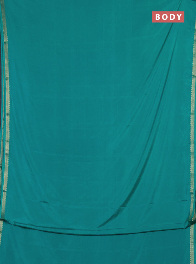 Semi mysore silk saree teal blue with plain body and zari woven border
