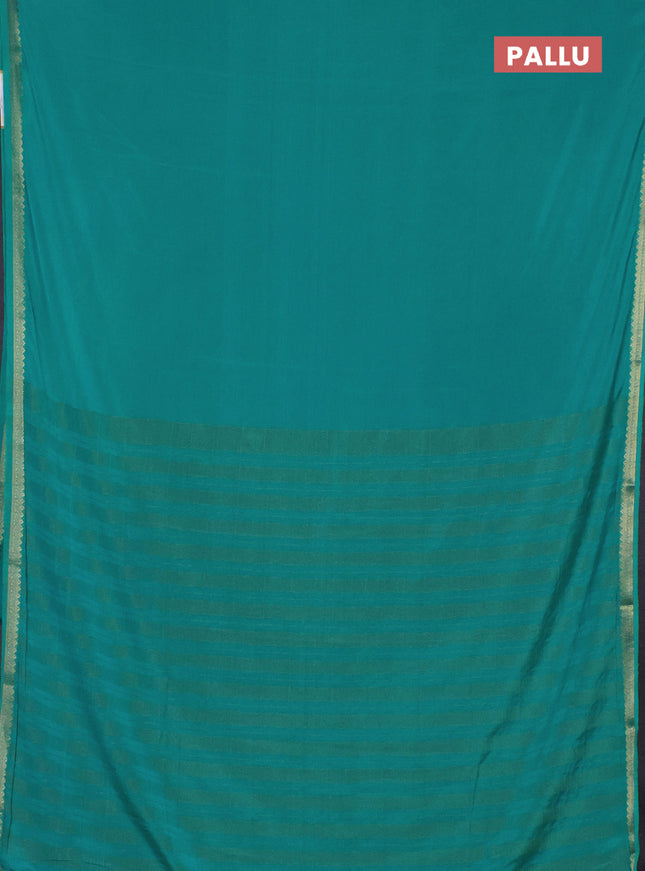 Semi mysore silk saree teal blue with plain body and zari woven border