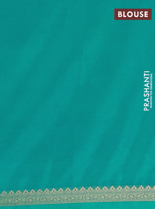 Semi mysore silk saree teal blue with plain body and zari woven border
