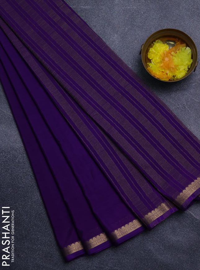Semi mysore silk saree violet with plain body and zari woven border