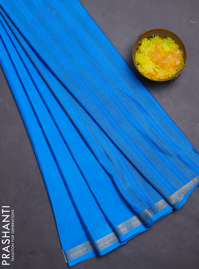 Semi mysore silk saree cs blue with plain body and zari woven border