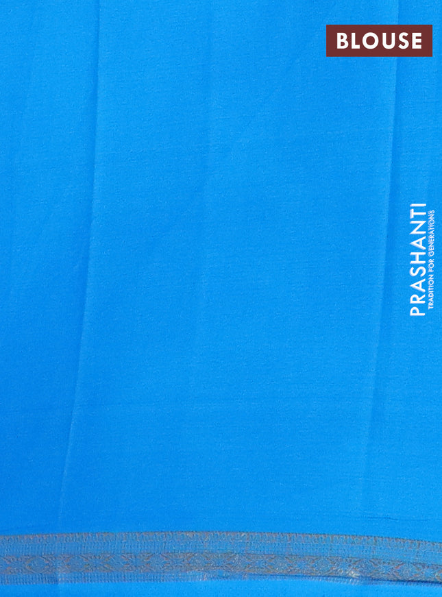 Semi mysore silk saree cs blue with plain body and zari woven border