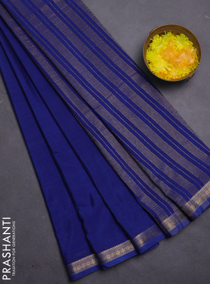 Semi mysore silk saree blue with plain body and zari woven border