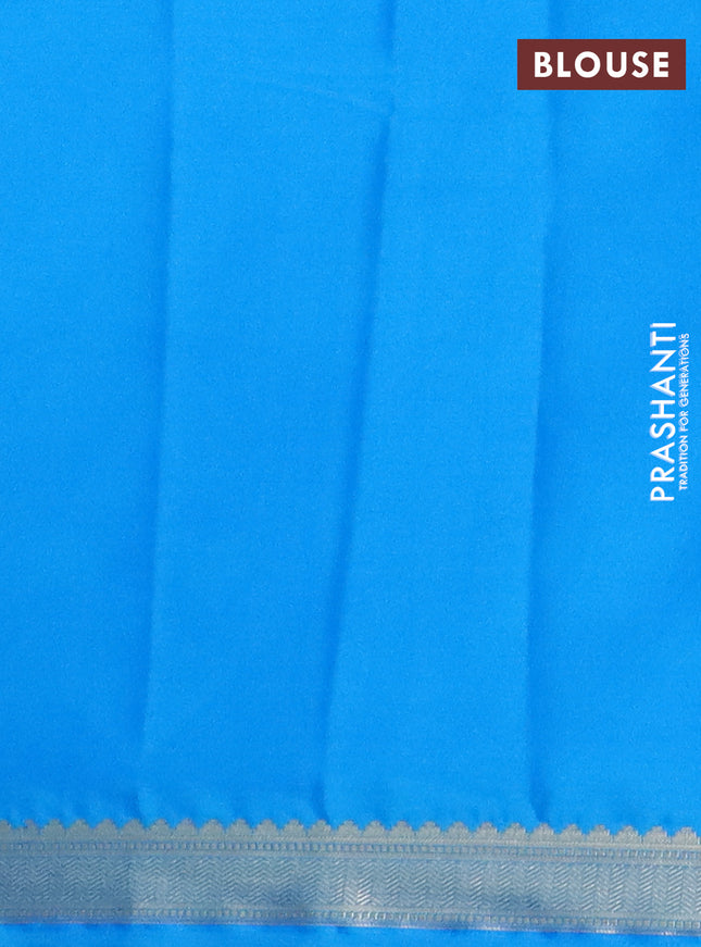 Semi mysore silk saree cs blue with plain body and zari woven border