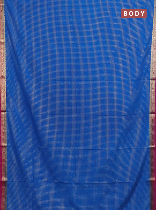 Semi mysore silk saree cs blue and pink with allover zari checked pattern and zari woven border