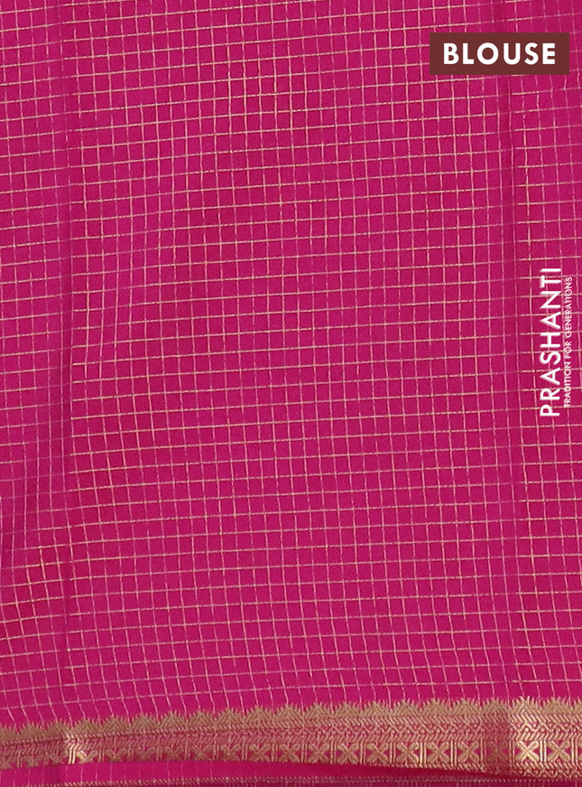 Semi mysore silk saree cs blue and pink with allover zari checked pattern and zari woven border