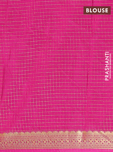 Semi mysore silk saree pale orange and pink with allover zari checked pattern and zari woven border