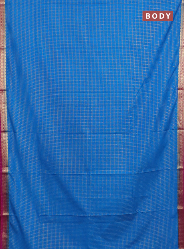 Semi mysore silk saree cs blue and pink with allover zari checked pattern and zari woven border