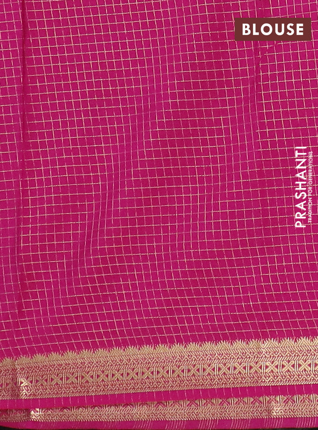 Semi mysore silk saree cs blue and pink with allover zari checked pattern and zari woven border