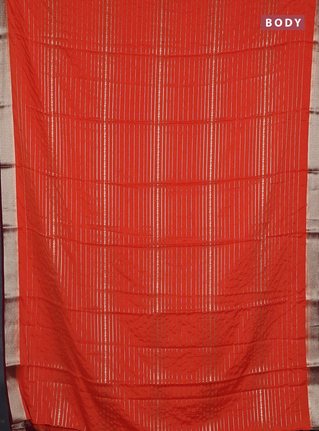 Semi mysore silk saree peach orange and maroon with allover zari weaves and zari woven border