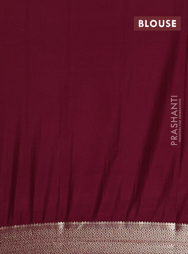 Semi mysore silk saree peach orange and maroon with allover zari weaves and zari woven border