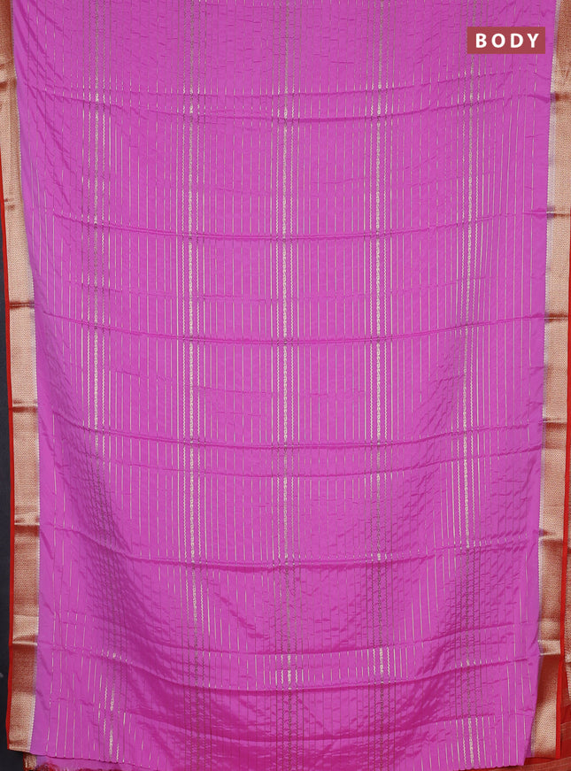 Semi mysore silk saree lotus pink and orange with allover zari weaves and zari woven border