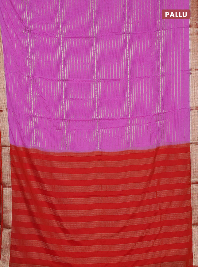 Semi mysore silk saree lotus pink and orange with allover zari weaves and zari woven border
