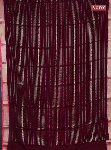 Semi mysore silk saree wine shade and peach pink with allover zari weaves and zari woven border