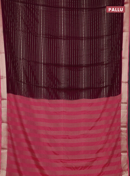 Semi mysore silk saree wine shade and peach pink with allover zari weaves and zari woven border