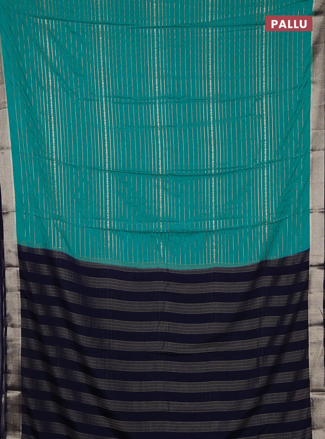 Semi mysore silk saree teal green and navy blue with allover zari weaves and zari woven border