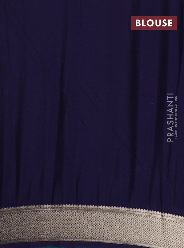 Semi mysore silk saree teal green and navy blue with allover zari weaves and zari woven border