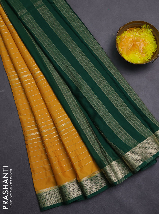 Semi mysore silk saree yellow and green with allover zari weaves and zari woven border