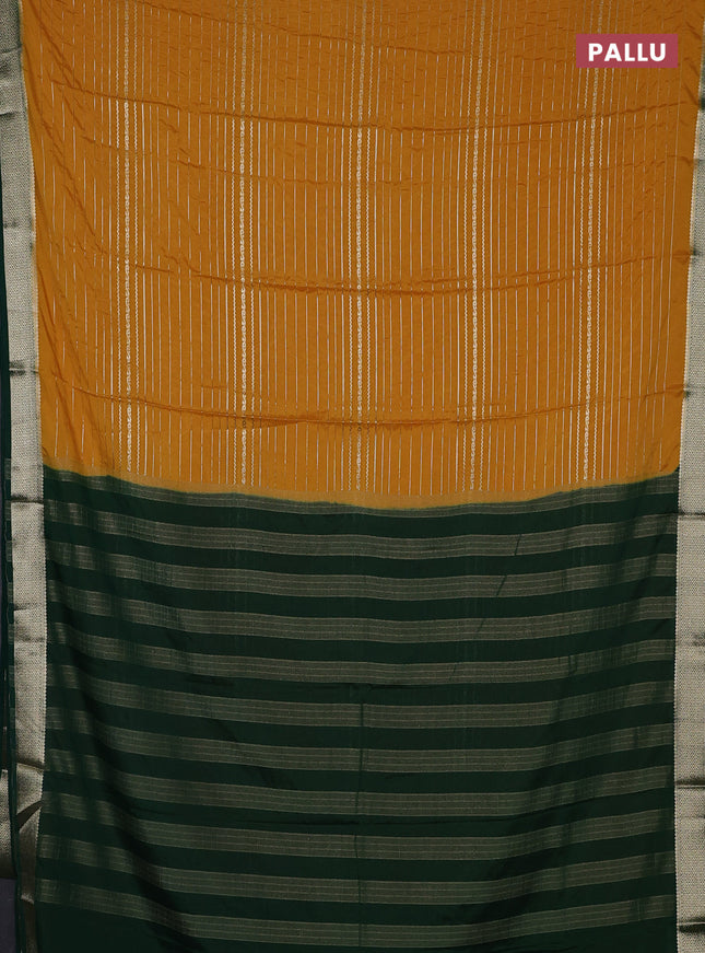 Semi mysore silk saree yellow and green with allover zari weaves and zari woven border