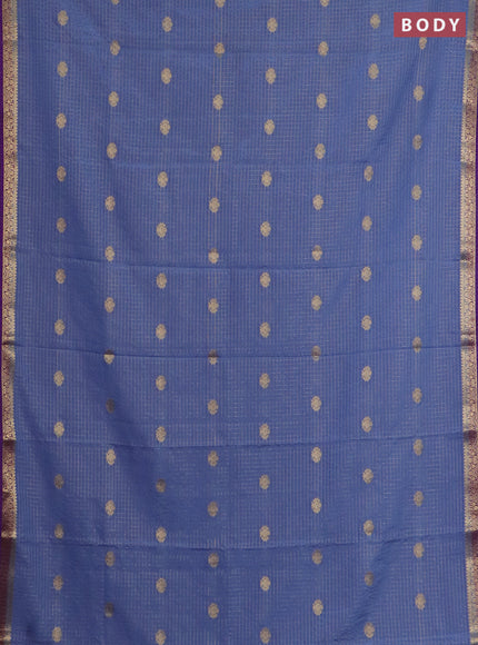 Semi mysore silk saree bluish grey and violet with allover zari checks pattern & buttas and zari woven border
