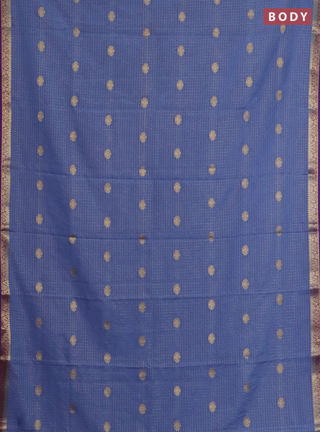 Semi mysore silk saree bluish grey and violet with allover zari checks pattern & buttas and zari woven border