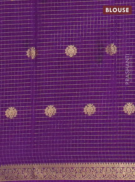 Semi mysore silk saree bluish grey and violet with allover zari checks pattern & buttas and zari woven border