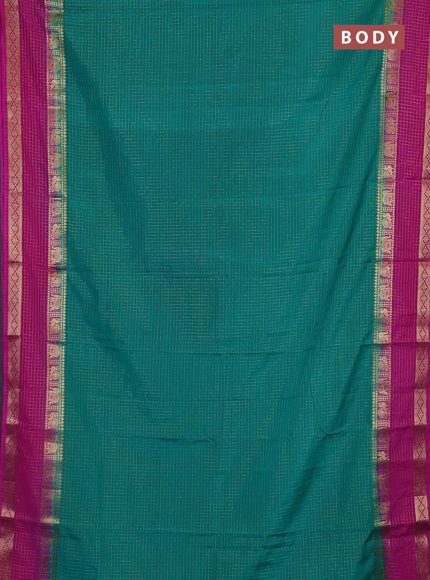 Semi mysore silk saree teal green and pink with allover zari checks pattern & buttas and rettapet zari woven border