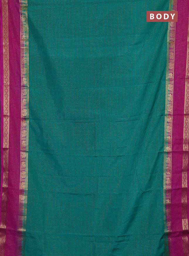 Semi mysore silk saree teal green and pink with allover zari checks pattern & buttas and rettapet zari woven border