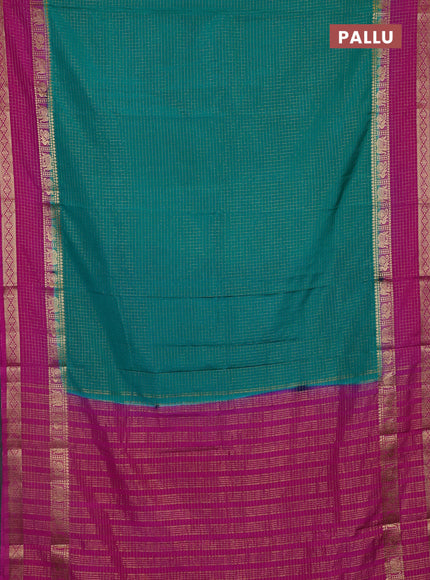 Semi mysore silk saree teal green and pink with allover zari checks pattern & buttas and rettapet zari woven border