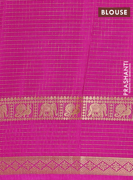 Semi mysore silk saree teal green and pink with allover zari checks pattern & buttas and rettapet zari woven border