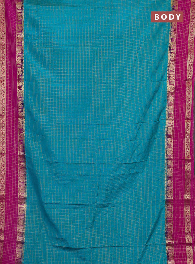 Semi mysore silk saree teal green and pink with allover zari checks pattern & buttas and rettapet zari woven border