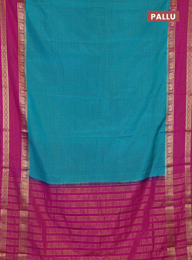 Semi mysore silk saree teal green and pink with allover zari checks pattern & buttas and rettapet zari woven border