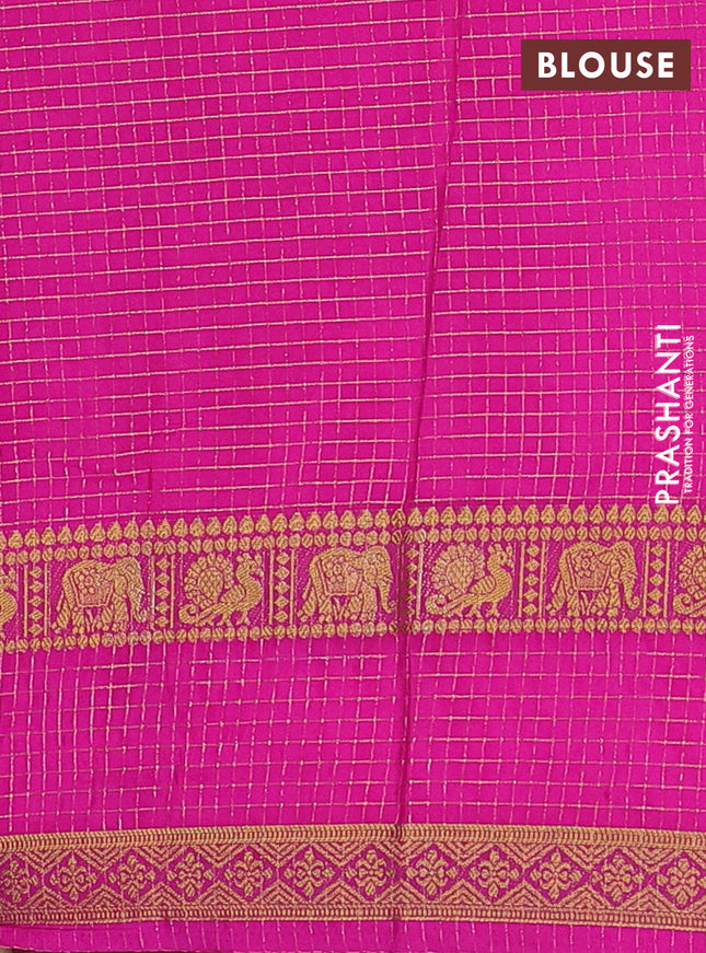 Semi mysore silk saree teal green and pink with allover zari checks pattern & buttas and rettapet zari woven border