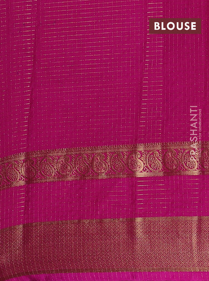Semi mysore silk saree green and magenta pink with allover small zari checked pattern and zari woven border
