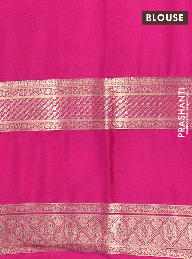 Semi mysore silk saree teal green and pink with plain body and rettapet zari woven border